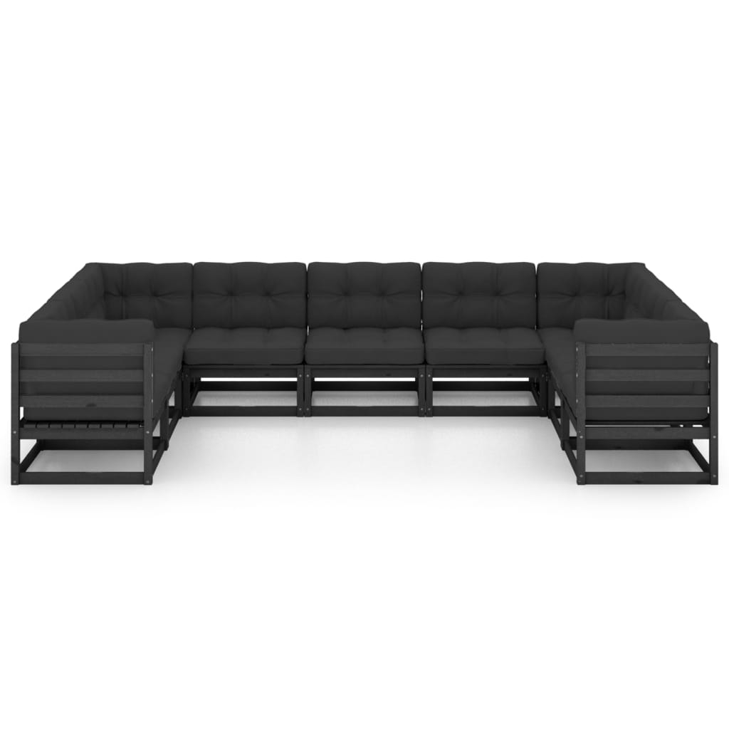 9-tlg. Garten-Lounge-Set mit Kissen Schwarz Massivholz Kiefer